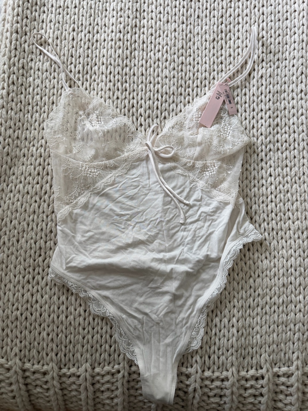 Victoria's Secret Ivory Lace-Trim Chemise Bodysuit